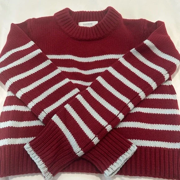 La Ligne Red and White Striped Crew Neck Sweater - Picture 2 of 2